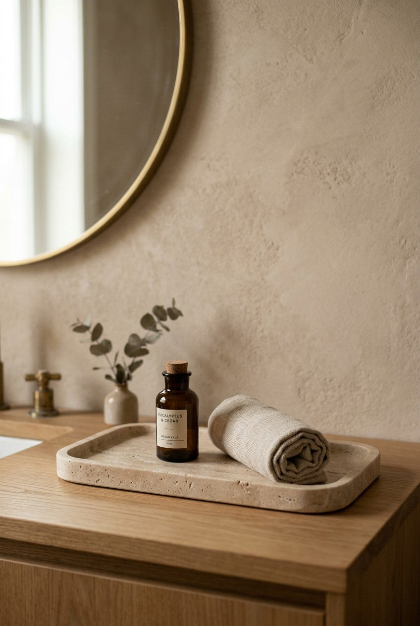 Lepanto Travertine Tray styled